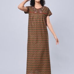 evolove Ethnic Motifs Printed Pure Cotton Maxi Nightdress-picture-29