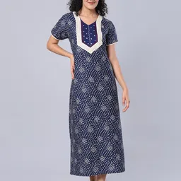 evolove Geometric Motifs Printed Pure Cotton Maxi Nightdress-picture-0