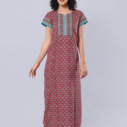 evolove Ethnic Motifs Printed Pure Cotton Maxi Nightdress-picture-29