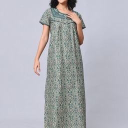 evolove Ethnic Motifs Printed Pure Cotton Maxi Nightdress-picture-43