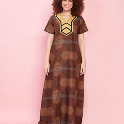 evolove Geometric Printed Pure Cotton Maxi Nightdress-18