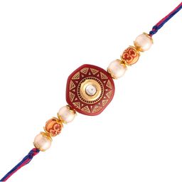 I Jewels Men Gold-Toned & Maroon Red Pearl Beaded Rakhi-image-74