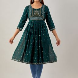 KALINI Ethnic Motifs Printed Mirror Work Kurta-image-67