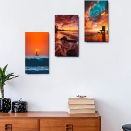 999Store Set Of 3 Brown & Blue Beautiful Sunset Scenery Beach Wall Paintings-31
