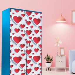 WallDaddy almirah cover Red & White Heart Printed Wardrobe Stickers-29
