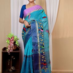 DipDiya Woven Design Zari Pure Cotton Taant Saree-image-101