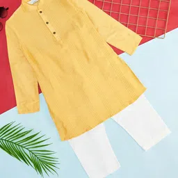 indus route by Pantaloons Boys Striped Mandarin Collar Regular Kurta With Trousers-15