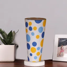 Devansh White & Blue Cotton Cylinder Table Lamps With Brown Round Wood Base-image-61