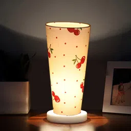 Devansh White Cotton Cylinder Table Lamps With White Round Wood Base-26