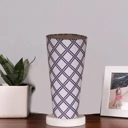 Devansh White Cotton Cylinder Table Lamps With White Round Wood Base-image-20