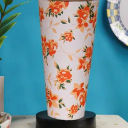Devansh Yellow & White Printed Wooden Cylinder Shaped Table Lamp-21