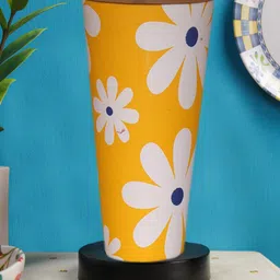 Devansh Yellow Cotton Cylinder Table Lamps With Brown Round Wood Base-10