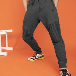 The Indian Garage Co Men's Charcoal Solid Track Pants with Pleated Detailing-image-61