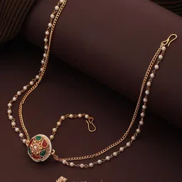 Saraf RS Jewellery Gold-Plated Stone-Studded & Pearl-Beaded Mathapatti-14
