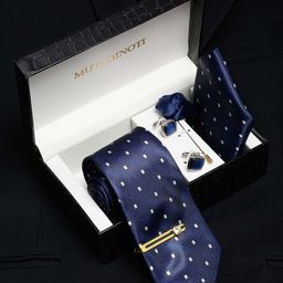 MUTAQINOTI Men Geometric Print Silk Blend Necktie Accessory Gift Set-image-77