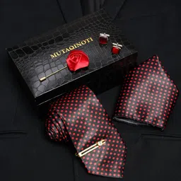 MUTAQINOTI Men Polka Dot Print Silk Blend Necktie Accessory Gift Set-image-97