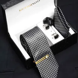 MUTAQINOTI Men Geometric Print Silk Blend Necktie Accessory Gift Set-image-3
