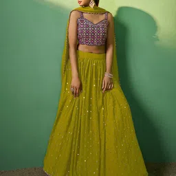 ODETTE Mirror Work Embroidered Semi-Stitched Lehenga & Unstitched Blouse With Dupatta-picture-33
