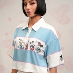 Tokyo Talkies Women Graphic Printed Polo Collar Cotton Boxy Mickey & Friends T-shirt-image-49