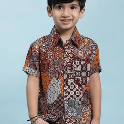 Stuffie Land Boys Smart Ethnic Motifs Printed Cotton Shirt-image-96