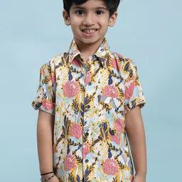 Stuffie Land Boys Floral Printed Cotton Shirt-image-61