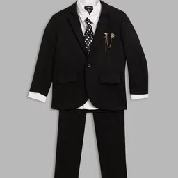 Blue Giraffe Boys Black Self Design 3-Piece Single-Breasted Party Suit-image-29