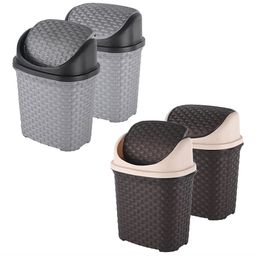 Kuber Industries 4-Pcs Grey & Brown Textured Check Dhakkan Pedal Dustbin - 7 Ltrs-40