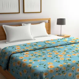 Arrabi Blue & Mustard Floral Mild Winter 450 GSM Double Bed Comforter-image-29