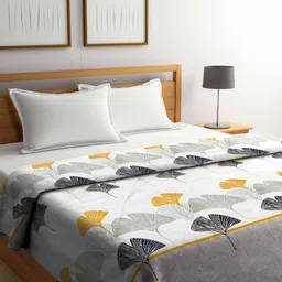 Arrabi Grey & Yellow Floral Mild Winter 450 GSM Double Bed Comforter-96