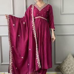 HERE&NOW Women Ethnic Motifs Embroidered Regular Thread Work Kurta with Trousers & With Dupatta-image-39