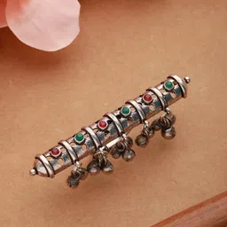 Jazz and Sizzle Silver Plated Stone Studded Adjustable Finger Ring-94