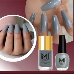 MI FASHION Set of Velvet Matte Nail Polish 9.9ml - 741 & High Shine Nail Polish 15ml - 20-55