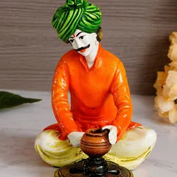 eCraftIndia Unisex Green And Orange Handcrafted Decorative Polyresin Showpiece-image-7