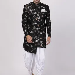 VASTRAMAY Men Black & White Sherwani-image-58