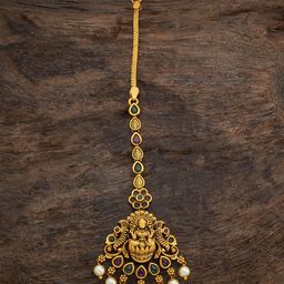 Kushal's Fashion Jewellery Gold-Plated Stone-Studded & Beaded Maang Tikka-image-93