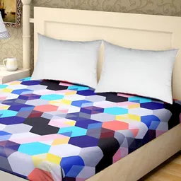 Supreme Home Collective Blue & White Geometric Microfiber 144 TC Queen Bedsheet-image-61