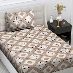FABINALIV Beige & White Geometric 300 TC Single Bedsheet With 1 Pillow Cover-13