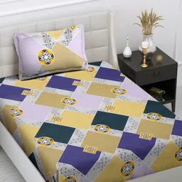 FABINALIV Yellow & Grey Geometric Printed 300 TC Single Bedsheet With 1 Pillow Cover-picture-28