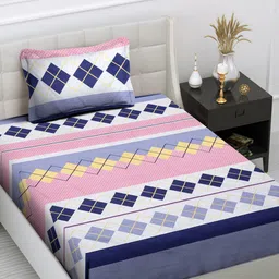 FABINALIV Pink & White Geometric 300 TC Single Bedsheet with 1 Pillow Cover-image-86