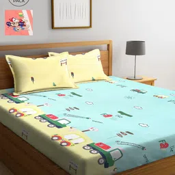 KLOTTHE Conversational Printed 300 TC 2 King Bedsheet with 4 Pillow Covers-image-2