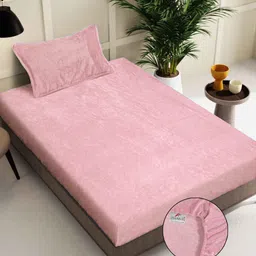 FABINALIV Pink Woollen Fitted Single Bedsheet with 1 Pillow Cover-image-19
