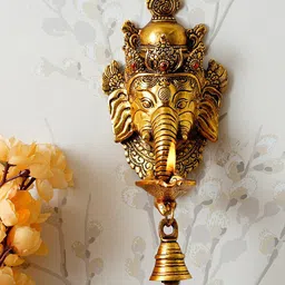 eCraftIndia Gold Toned Handcrafted Lord Ganesha Diya With Bell Showpiece-38