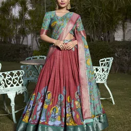 LOOKNBOOK ART Printed Ready to Wear Lehenga & Unstitched Blouse With Dupatta-image-36