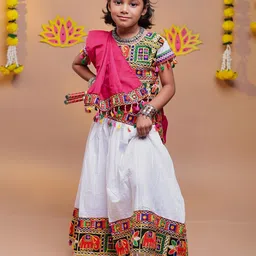 BANJARA INDIA Girls Embroidered Thread Work Ready to Wear Lehenga & Blouse With Dupatta-image-77