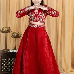THE LITTLE CELEBS Girls Embellished Beads and Stones Ready to Wear Lehenga &-image-28