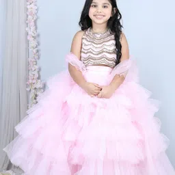 THE LITTLE CELEBS Girls Embellished Beads and Stones Ready to Wear Lehenga & Blouse With Dupatta-picture-23