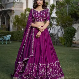 LOOKNBOOK ART Embroidered Ready to Wear Lehenga & Unstitched Blouse With Dupatta-image-8