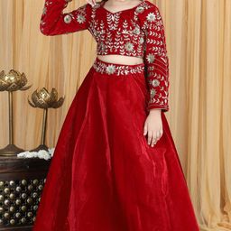 THE LITTLE CELEBS Girls Embellished Beads and Stones Ready to Wear Lehenga &-picture-26
