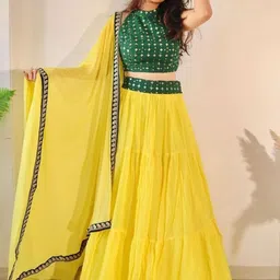 TIKODI Embroidered Semi-Stitched Lehenga & Unstitched Blouse With Dupatta-image-16