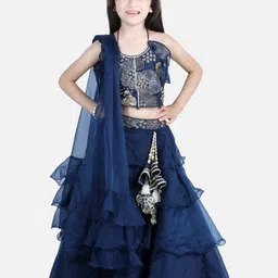 THE LITTLE CELEBS Girls Embellished Beads and Stones Ready to Wear Lehenga & Blouse With Dupatta-image-19